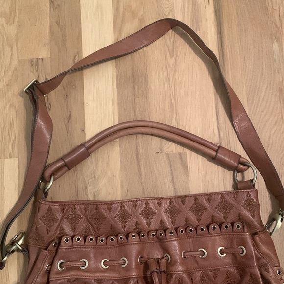 ISABELLA Fiore Brown Leather Embroidered Satchel Crossbody Shoulder Bag Purse - Picture 4 of 16